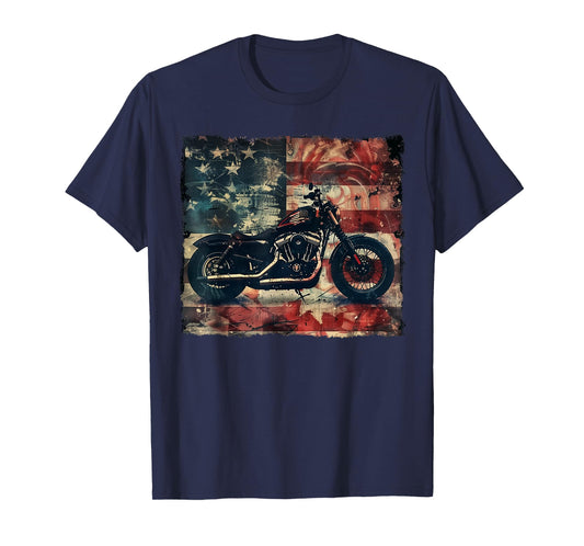 Vintage Motorcycle USA Flag Retro Biker American T-Shirt