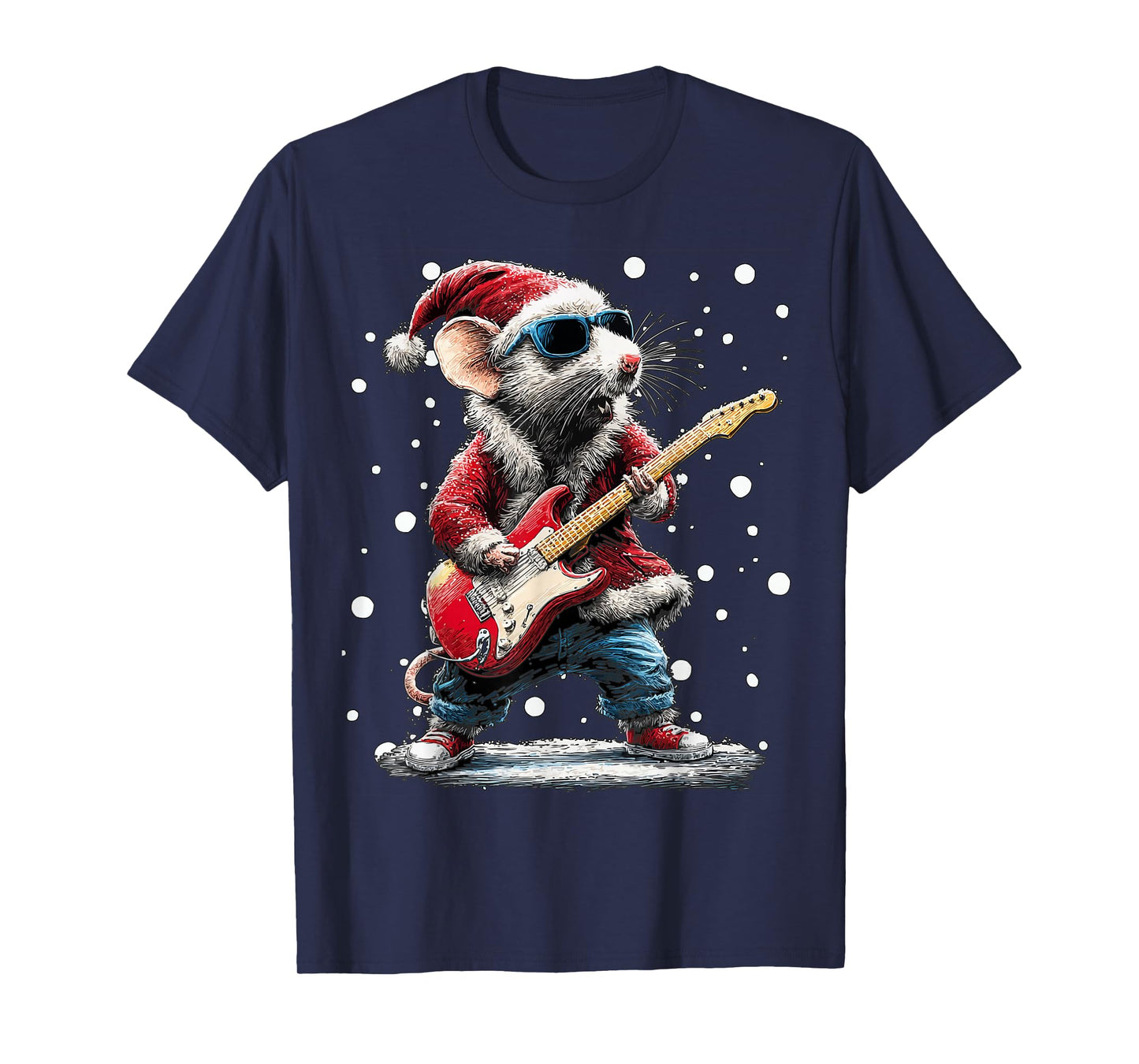 Christmas Rat Playing Guitar Funny Musician Animal Music T-Shirt