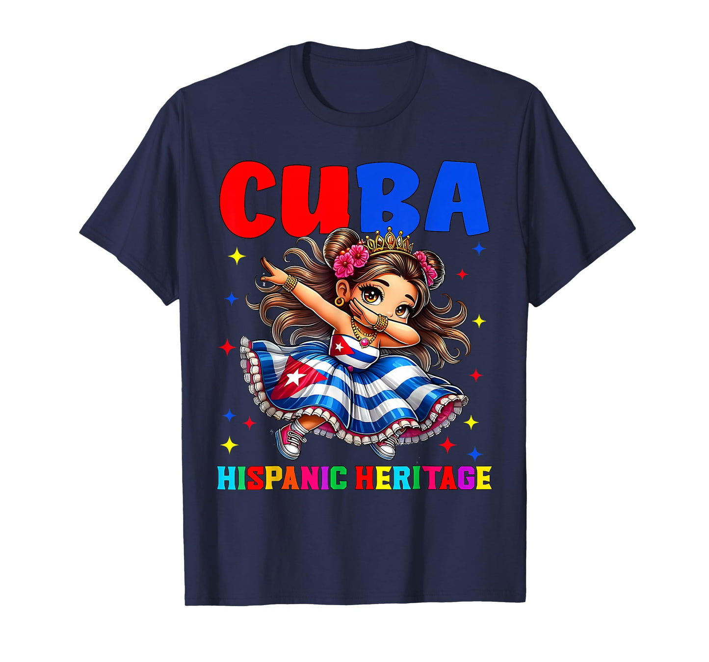 Hispanic Heritage Month Cuban Flag Cuba Dabbing Girls Kids T-Shirt