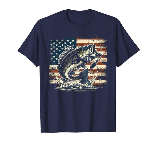 Fishing US American Flag Bass Fish Fisherman T-Shirt