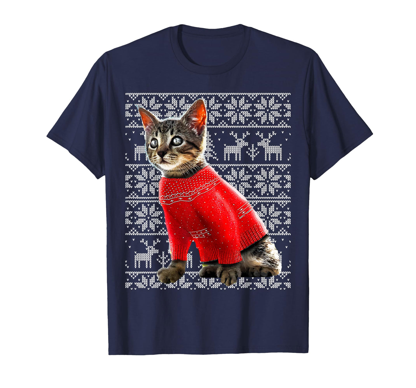 Ugly Christmas Sweater Cat Shirt Christmas Cat Gifts Women T-Shirt