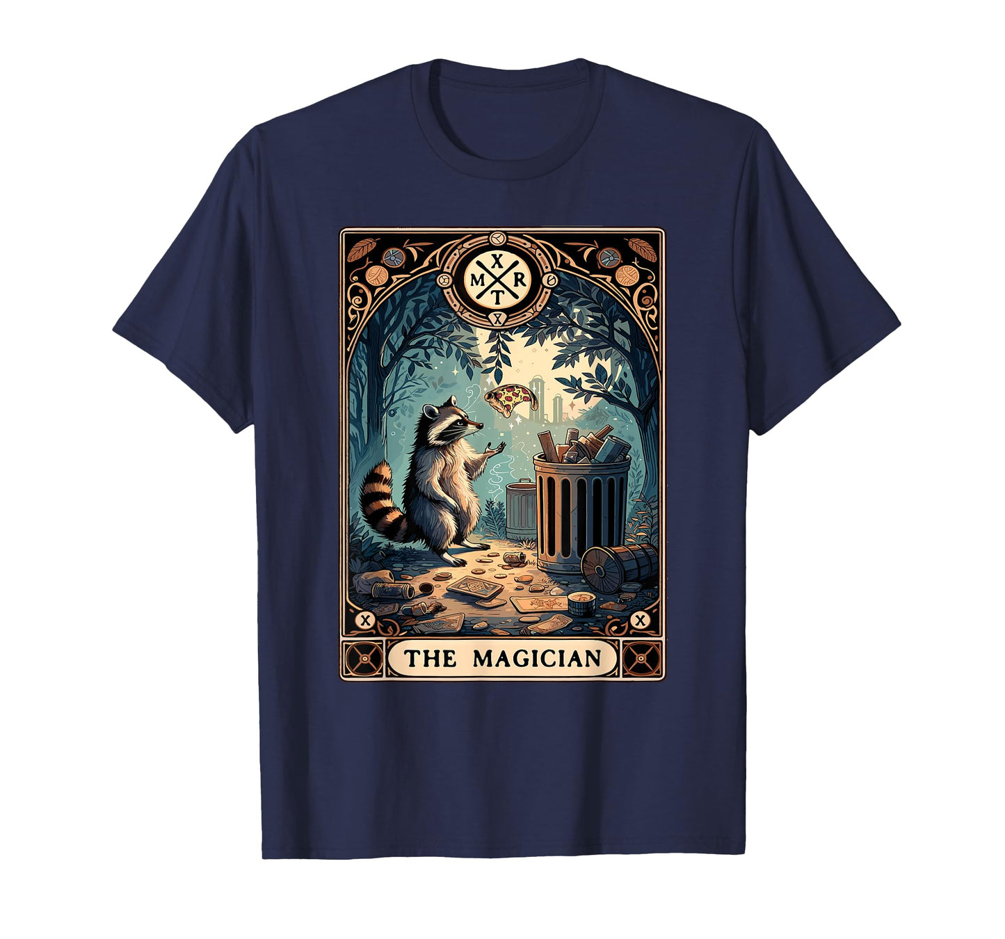 Raccoon Tarot Card Pizza The Magician Gothic Occult Raccoon T-Shirt