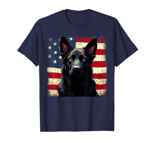 Patriotic Black German Shepherd USA American Flag Dog Lover T-Shirt
