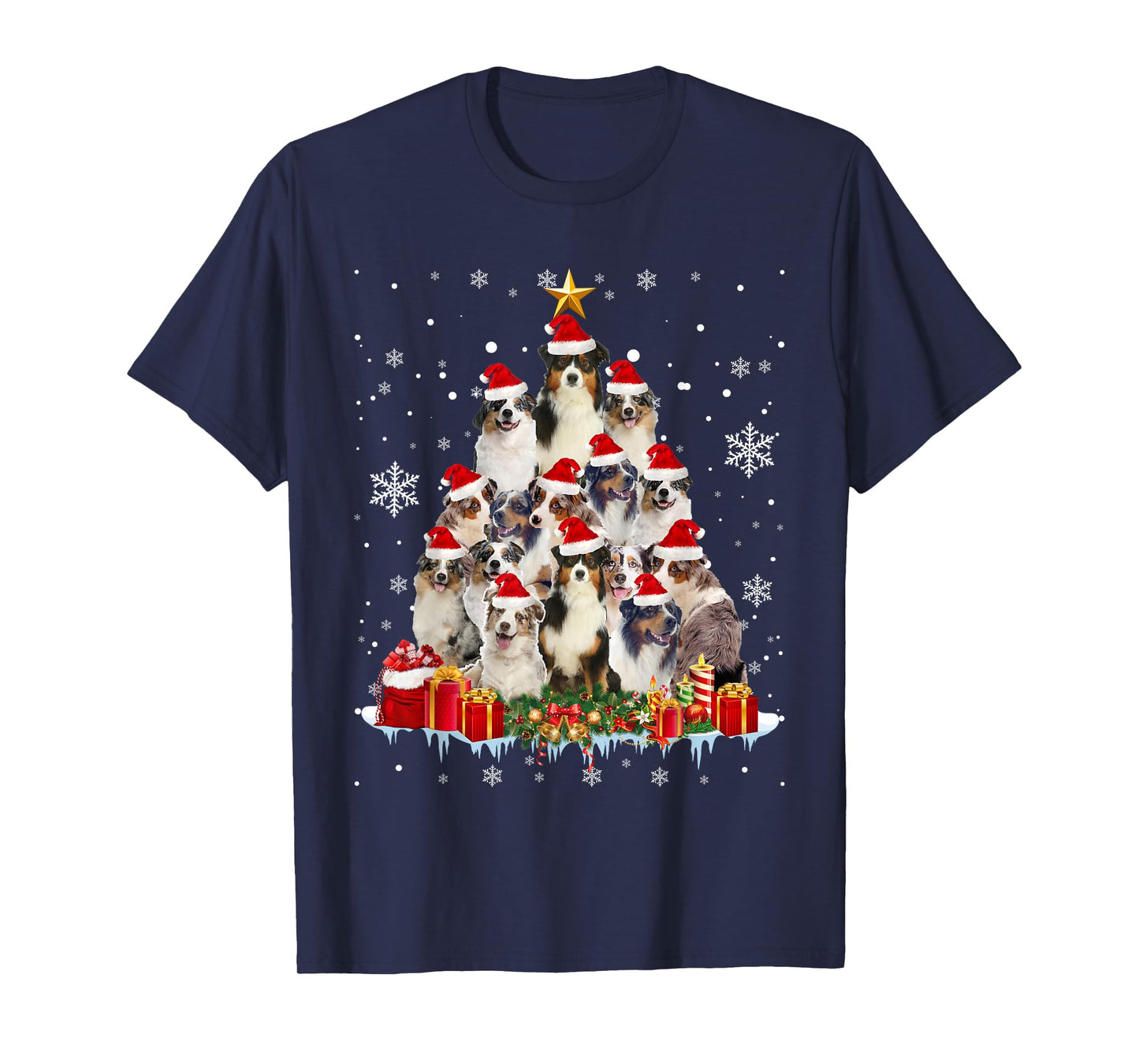 Aussie Christmas Tree Funny Xmas Gifts For Dog Lover T-Shirt for Men Women Kids