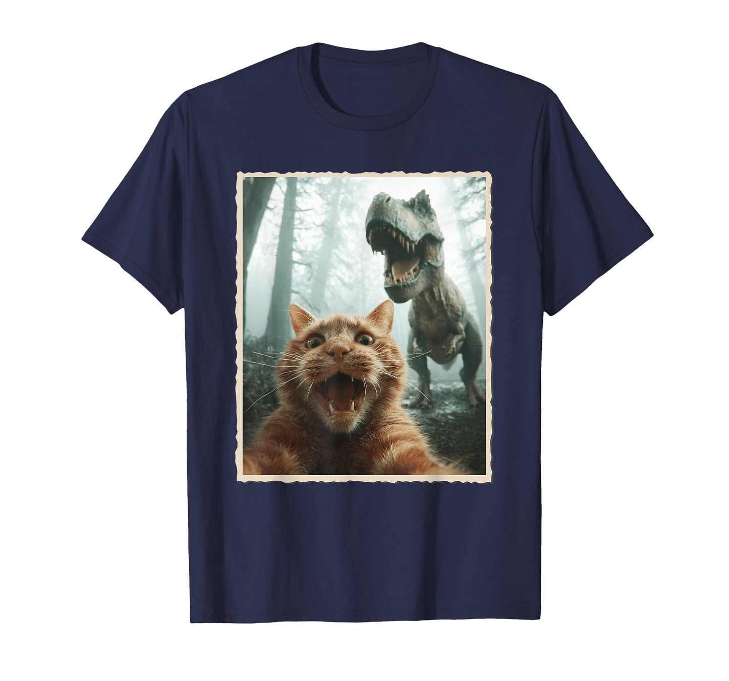 Cat Selfie with Dinosaur, Funny Scared Cat Photo T-Shirt