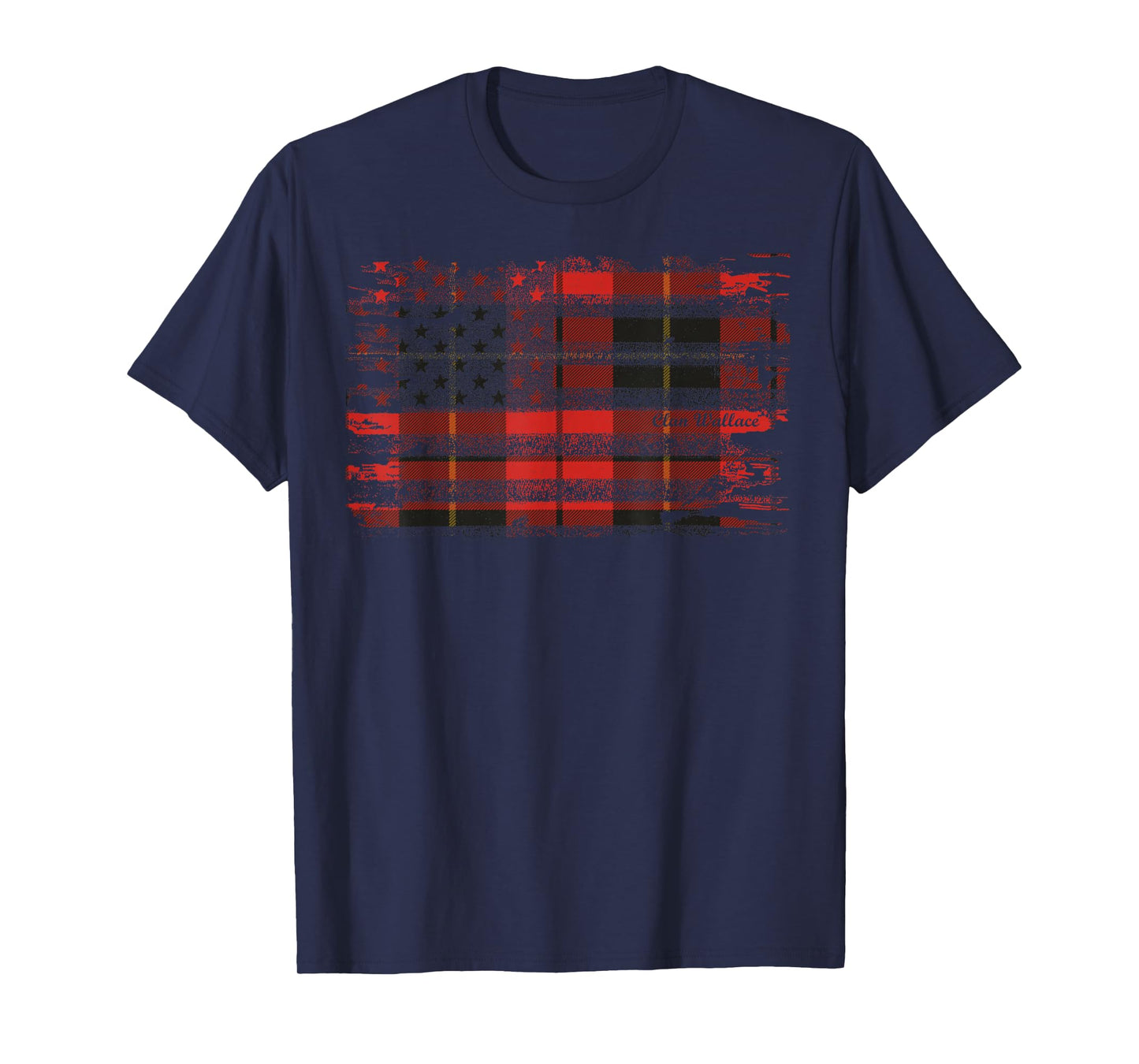 Clan Wallace American Flag Scottish Tartan T-Shirt