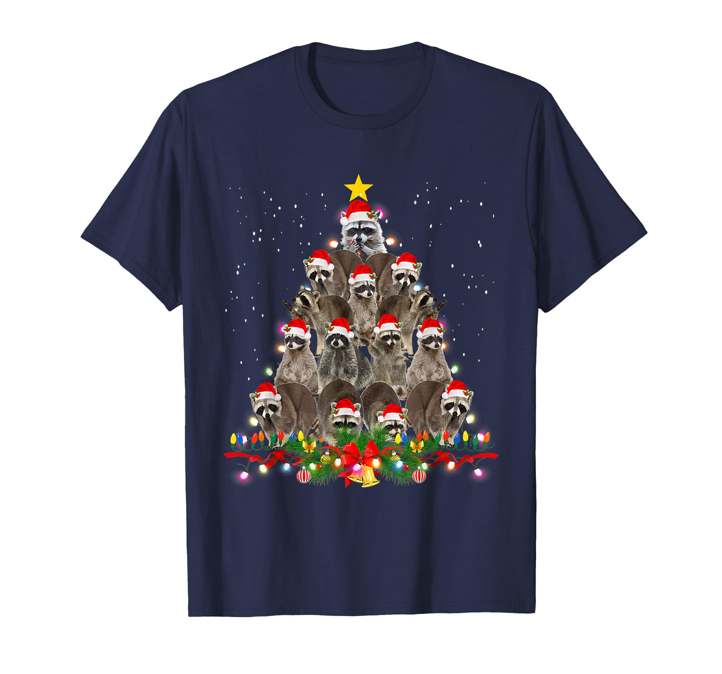 Raccoon Christmas Tree Lights Pajama Racoon Lover Xmas T-Shirt