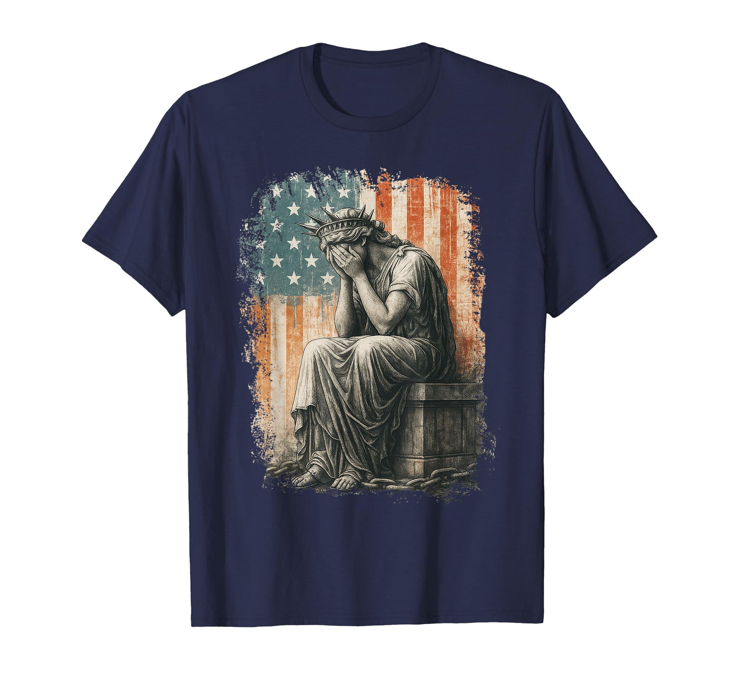 Statue Of Liberty Weeping Distressed Flag Art For Men Women T-Shirt