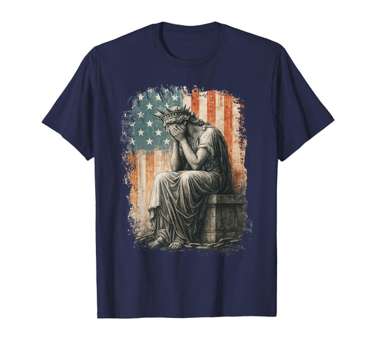 Statue Of Liberty Weeping Distressed Flag Art For Men Women T-Shirt