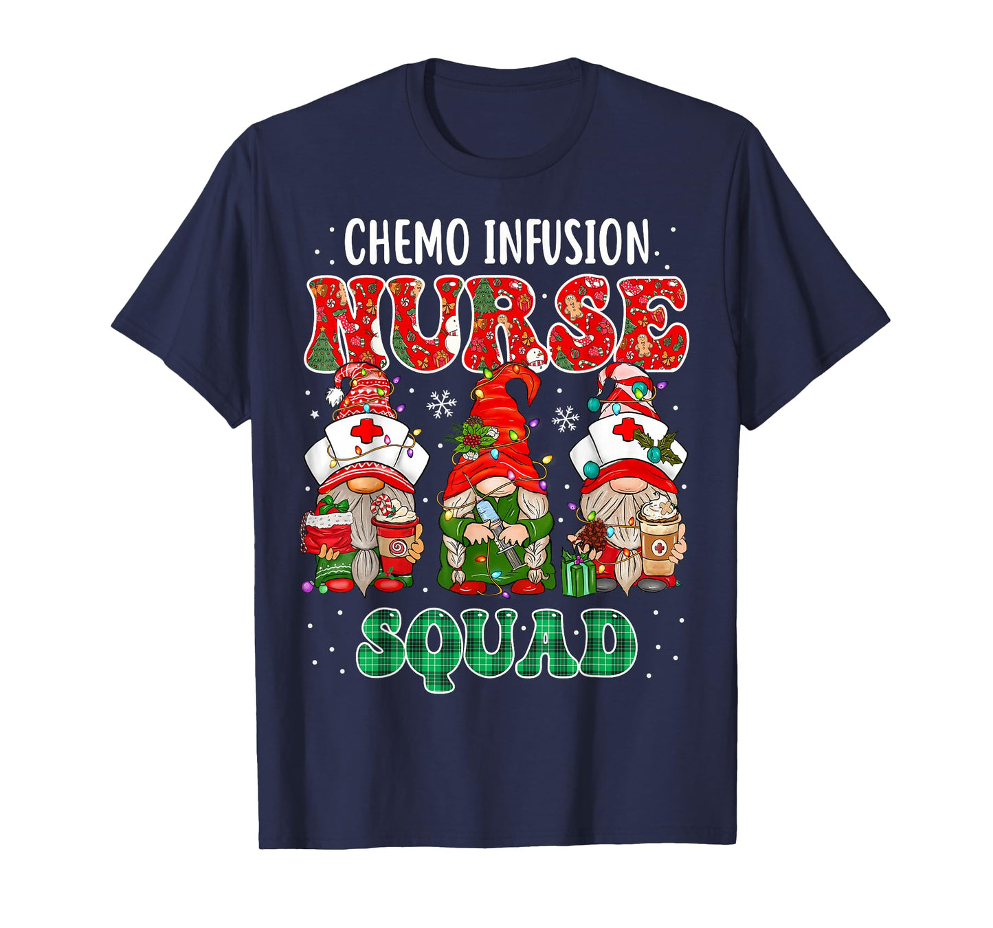 Chemo Infusion Nurse Cute Christmas Gnomes Oncology Nurse T-Shirt