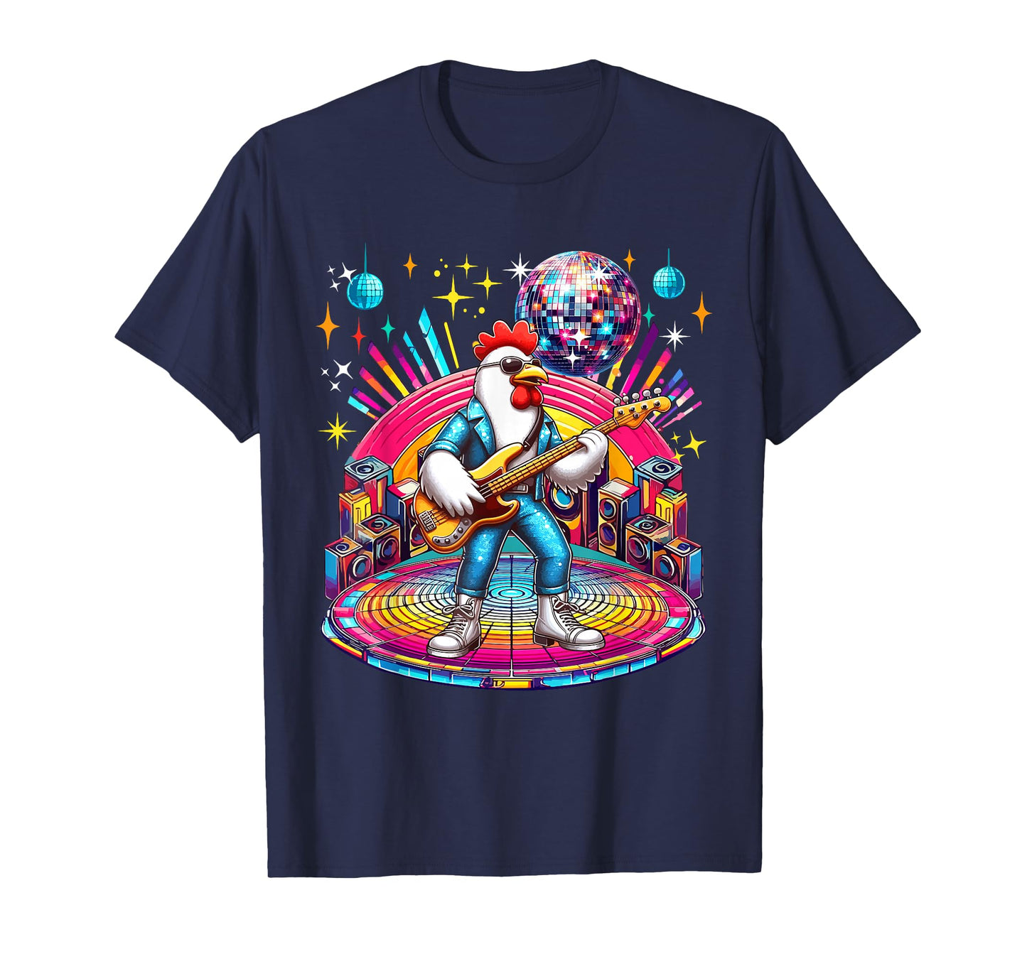 Chicken Sunglasses Playing Guitar Colourful Costume Disco T-Shirt