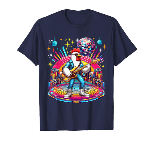 Chicken Sunglasses Playing Guitar Colourful Costume Disco T-Shirt