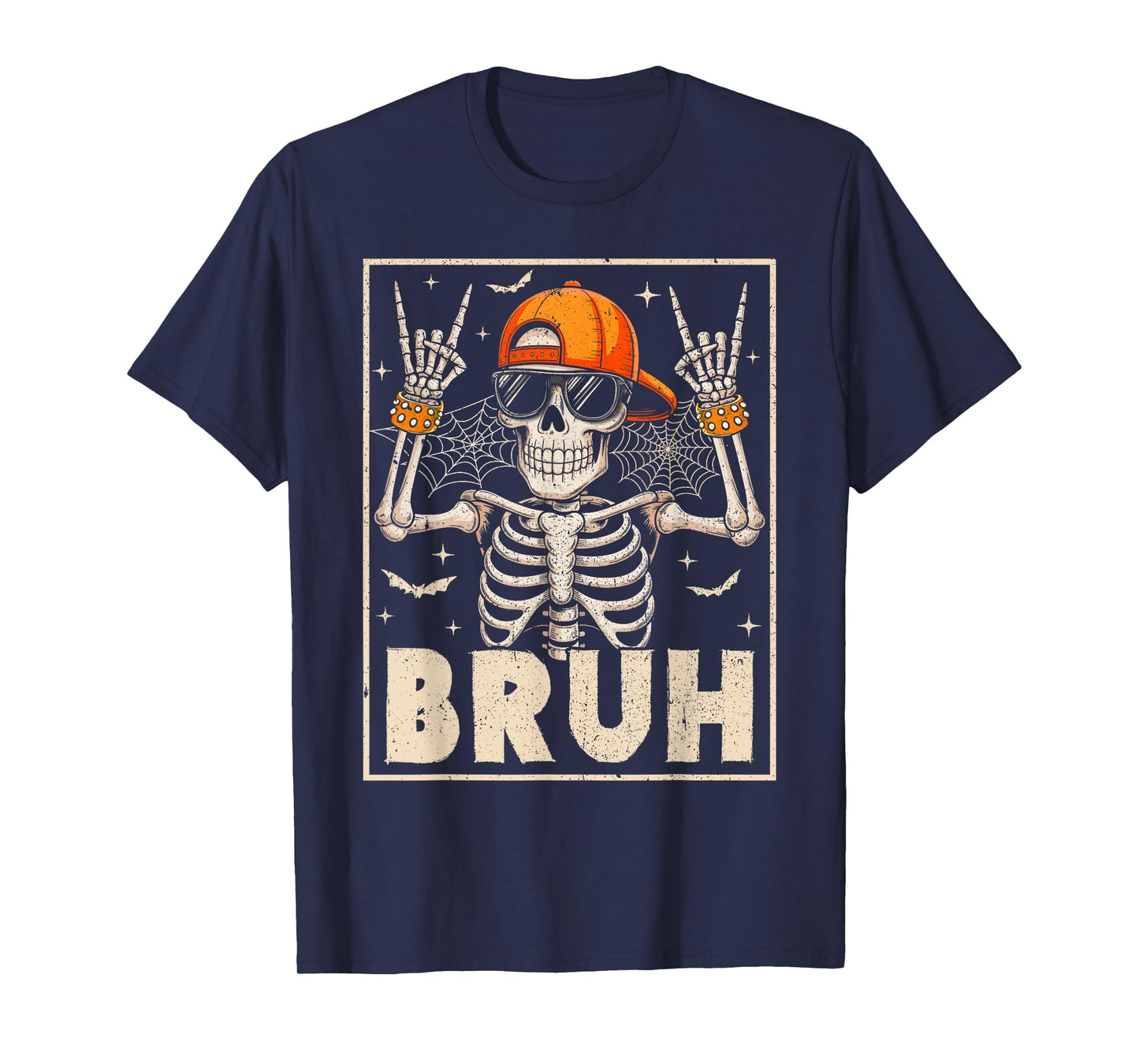 Funny Happy Halloween Skeleton Bruh Scary Boys Kids Rock T-Shirt