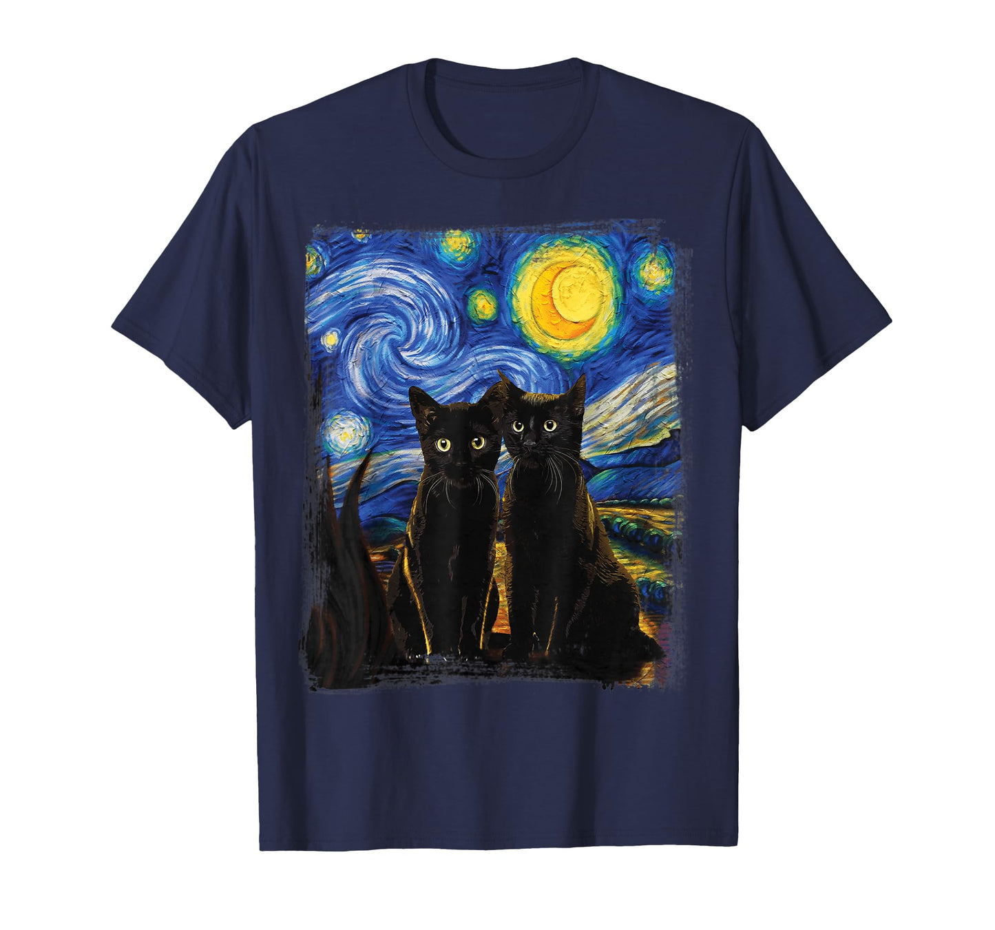 Starry Night Vincent Van Gogh Famous Painting Black Cats T-Shirt