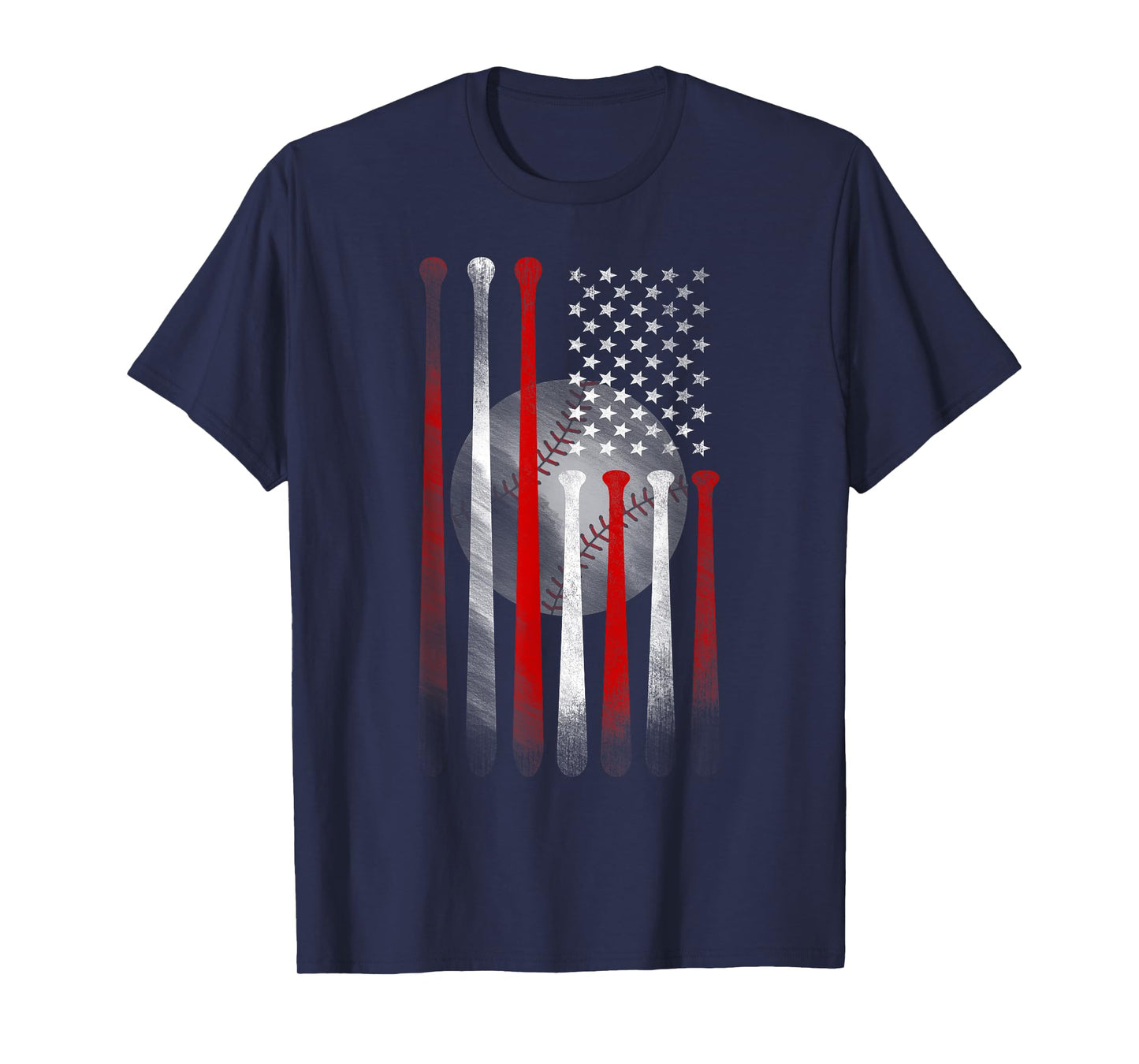 Vintage Baseball American Flag T-Shirt, Classic Fit Black Tee for Dad and Mom