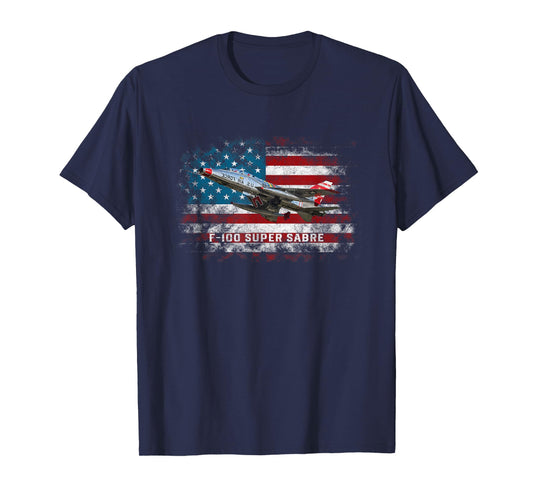 F-100 Super Sabre Jet Fighter Plane American Flag Pilot Vet T-Shirt