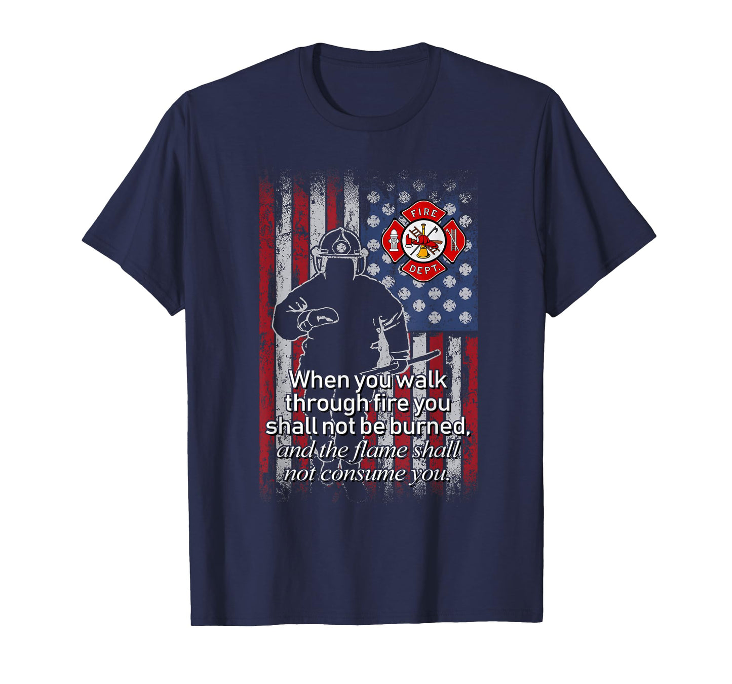 Thin Red Line Firefighter Bible Verse American Flag T-Shirt T-Shirt