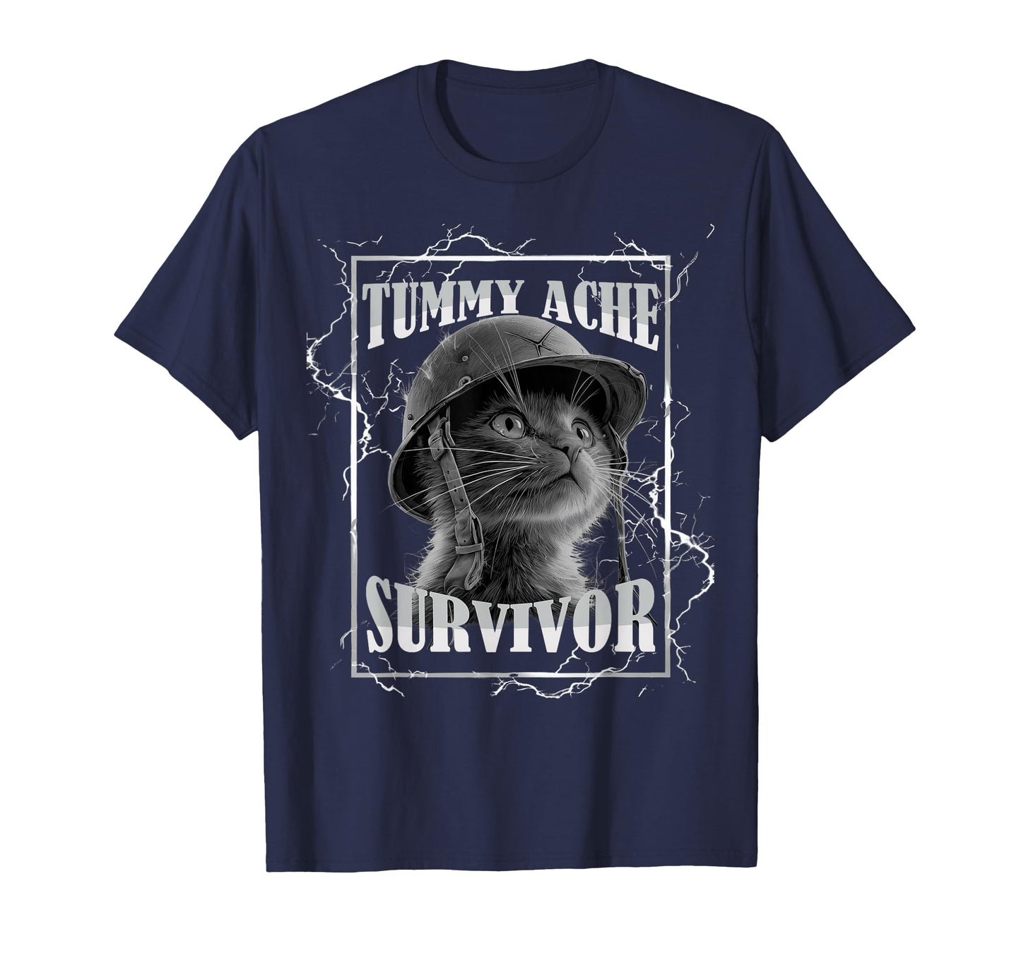 Tummy Ache Survivor Funny Cat Dramatic Lightning Band T-Shirt