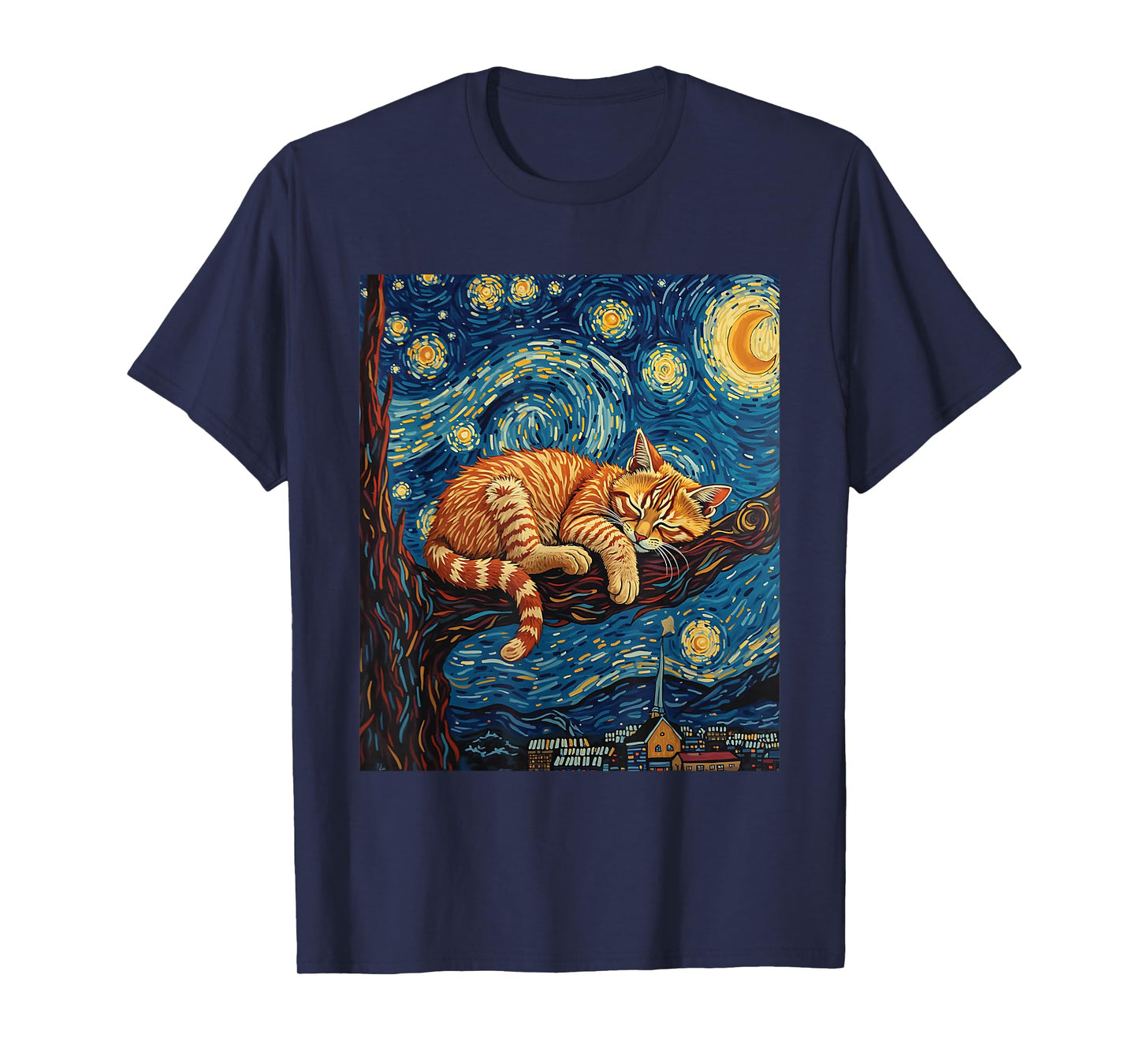 Charming Ginger Cat Van Gogh Starry Night Graphic Cat Lovers T-Shirt