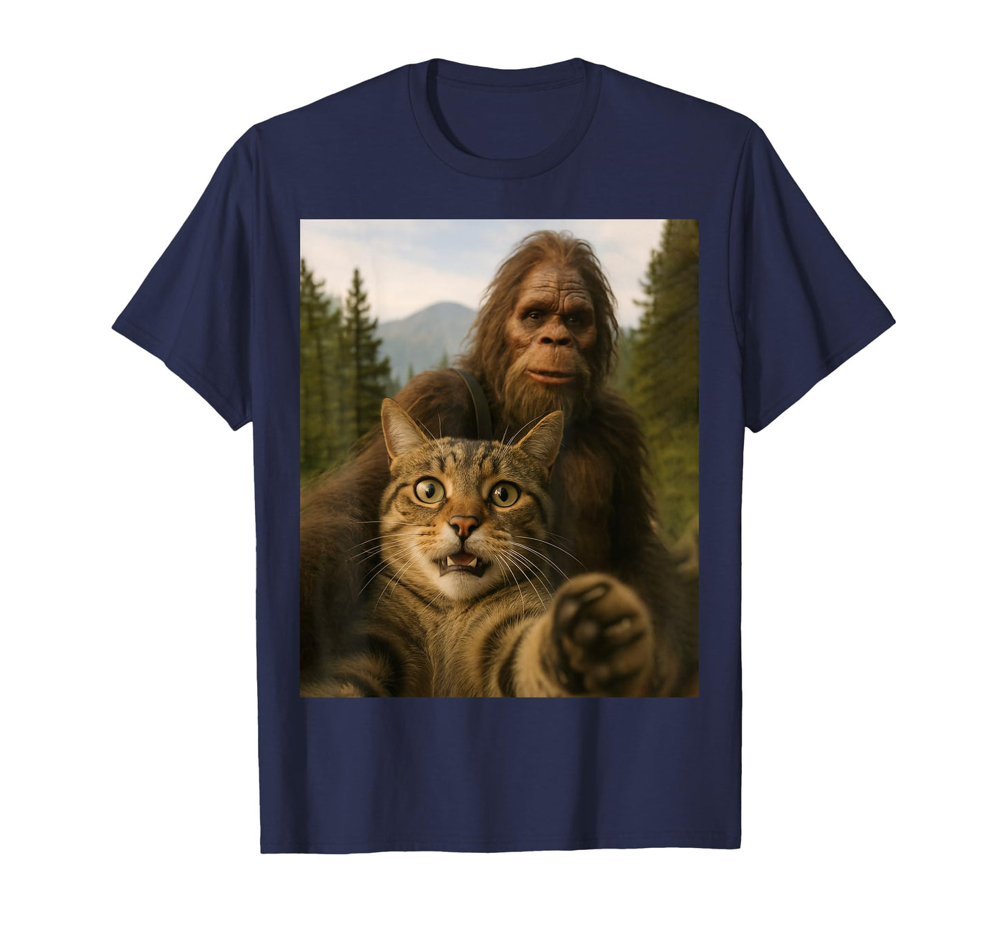 Cat Bigfoot Sasquatch Selfie Photo Funny Gifts Men Women Kid T-Shirt
