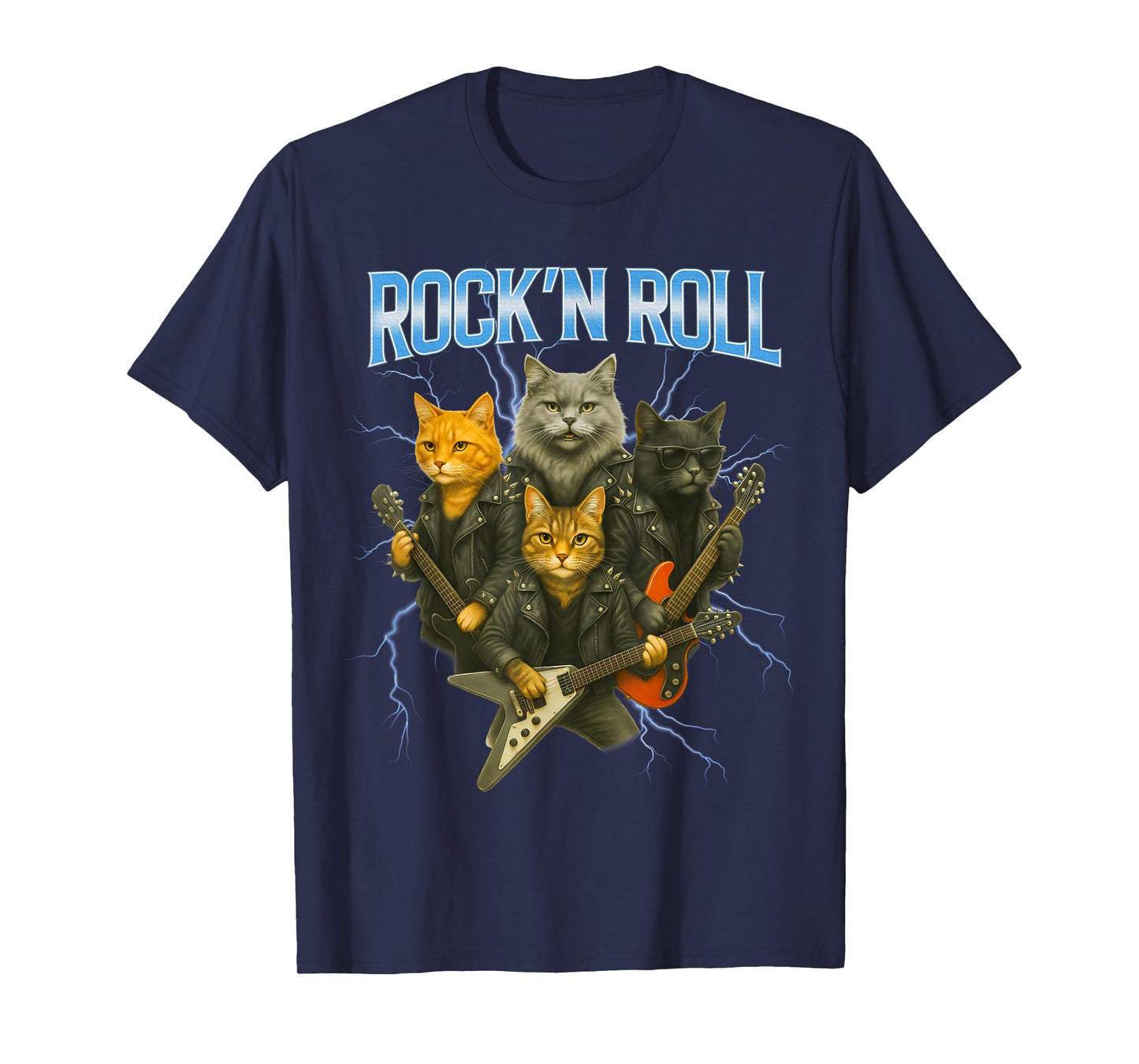 Cats Rock and Roll Band, Cat Guitar Music Band, Funny Animal T-Shirt