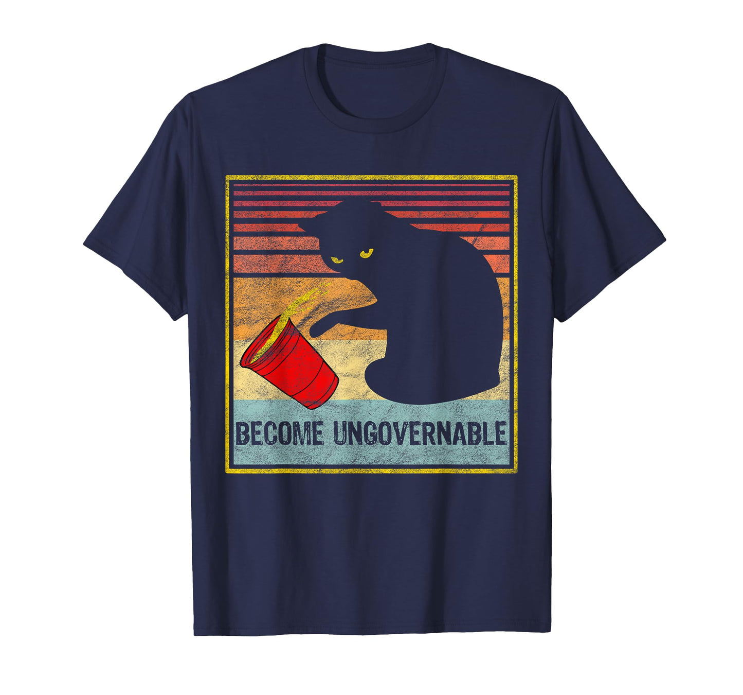 Rebellious Cat Tipping Cup Become Ungovernable black cat T-Shirt
