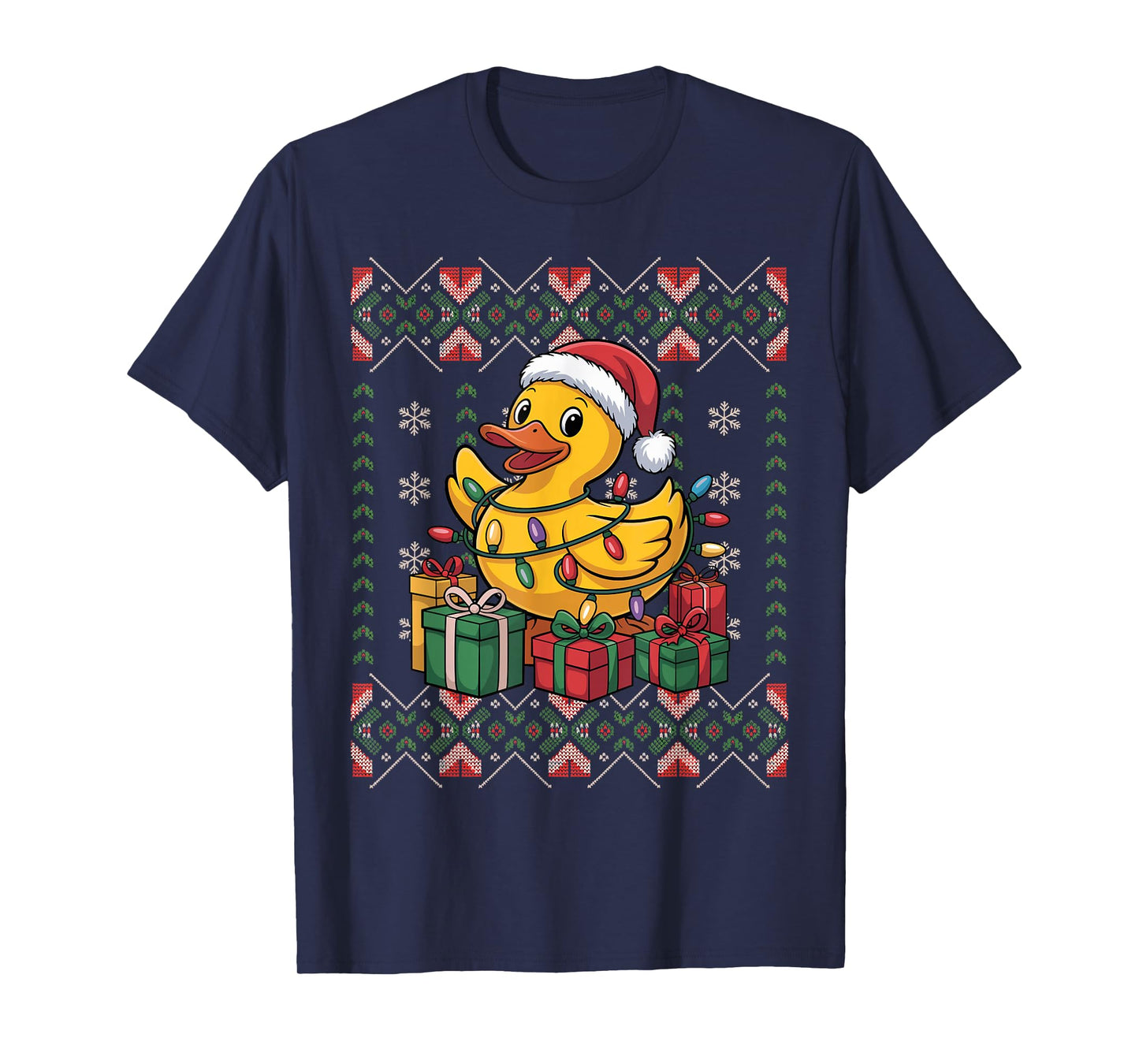Santa Rubber Duck Christmas Ugly Sweater Funny Holiday T-Shirt