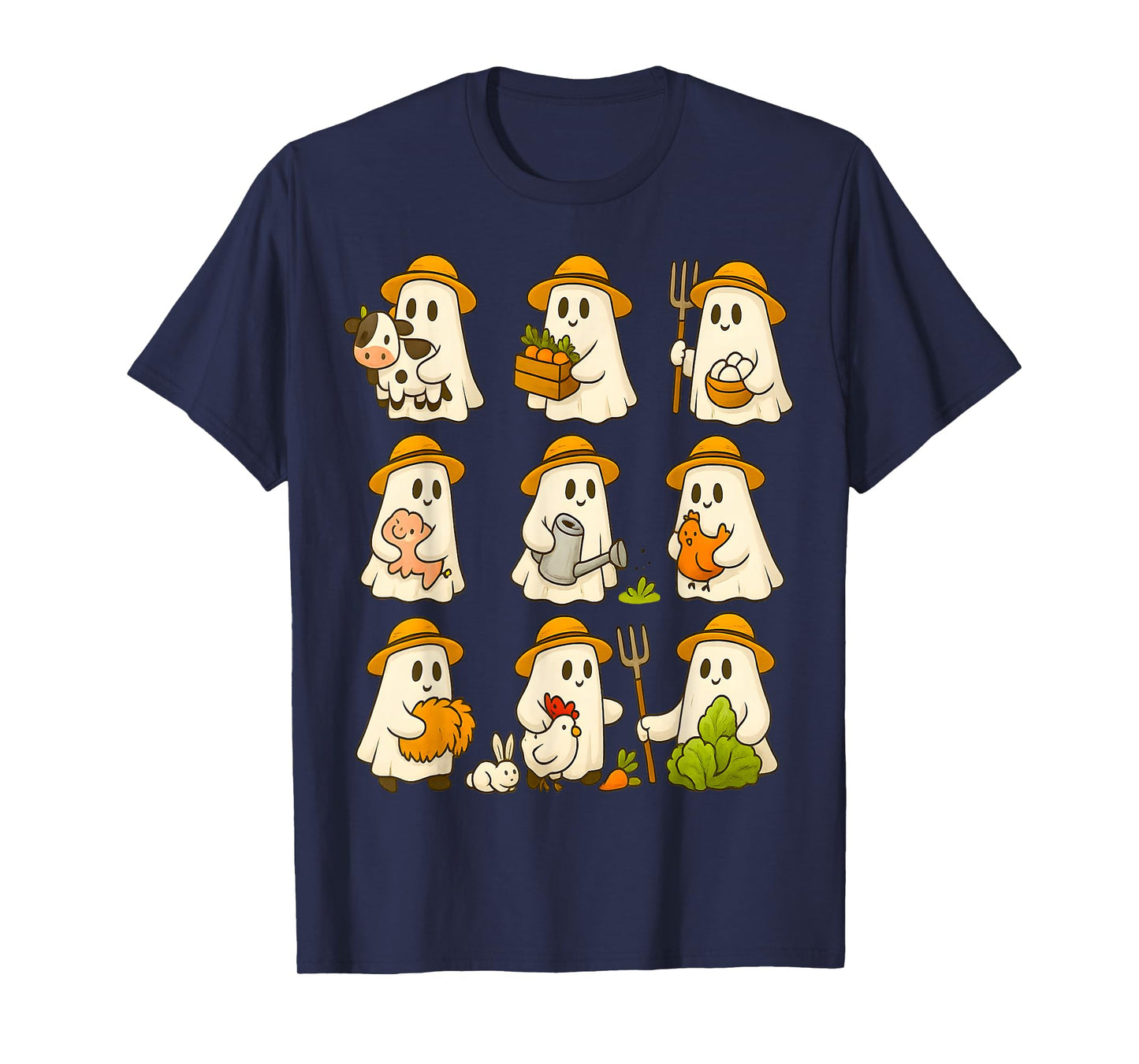 Cute Ghost Farmer Halloween Fall Farming Lover T-Shirt