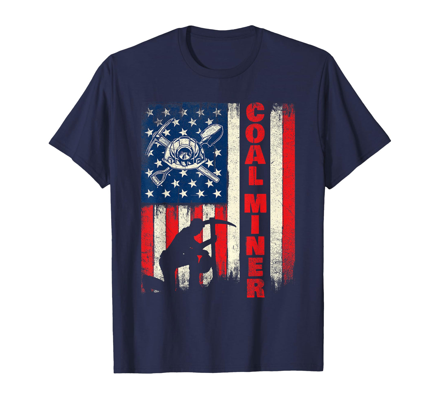 Coal Miner - Patriotic USA Flag Pitman Underground Mining T-Shirt