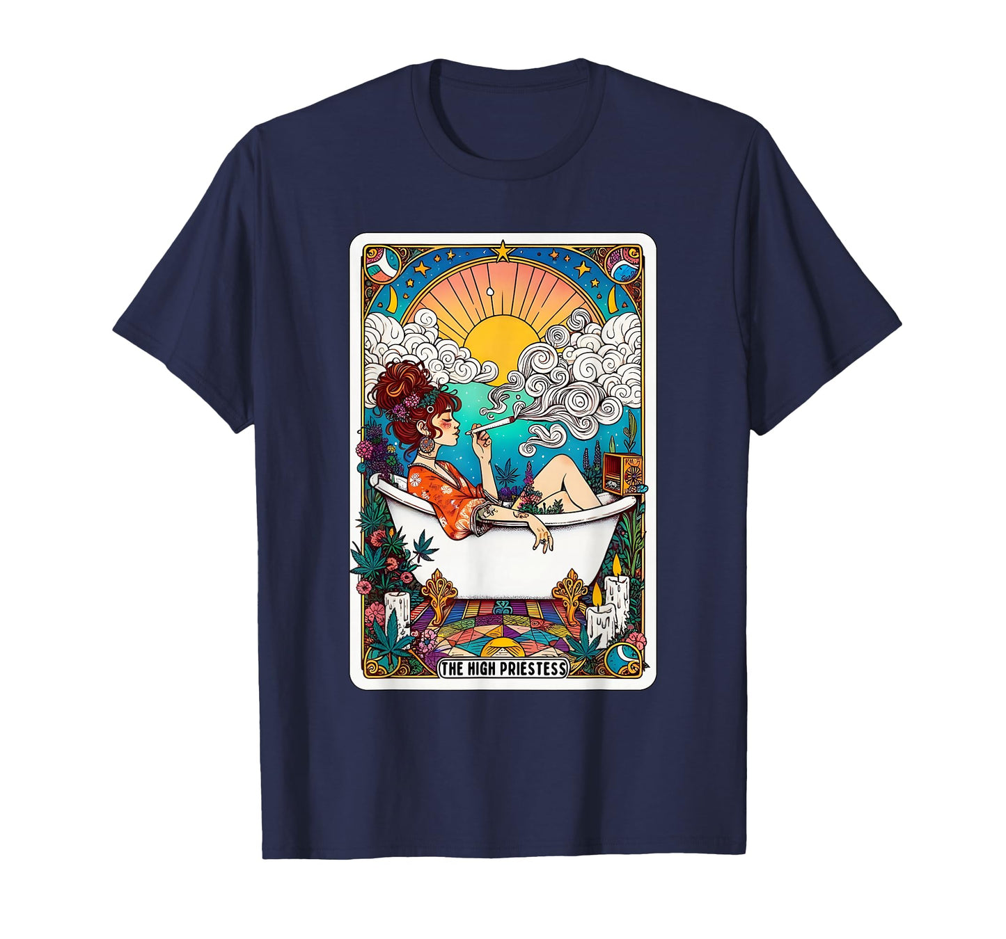 The High Priestess Tarot Card, Witchy Weed Pot Smoker Woman T-Shirt