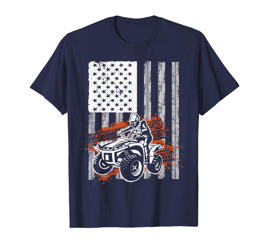 Cool ATV For Men Women Quad Racing Squad USA Flag 4 Wheeler T-Shirt