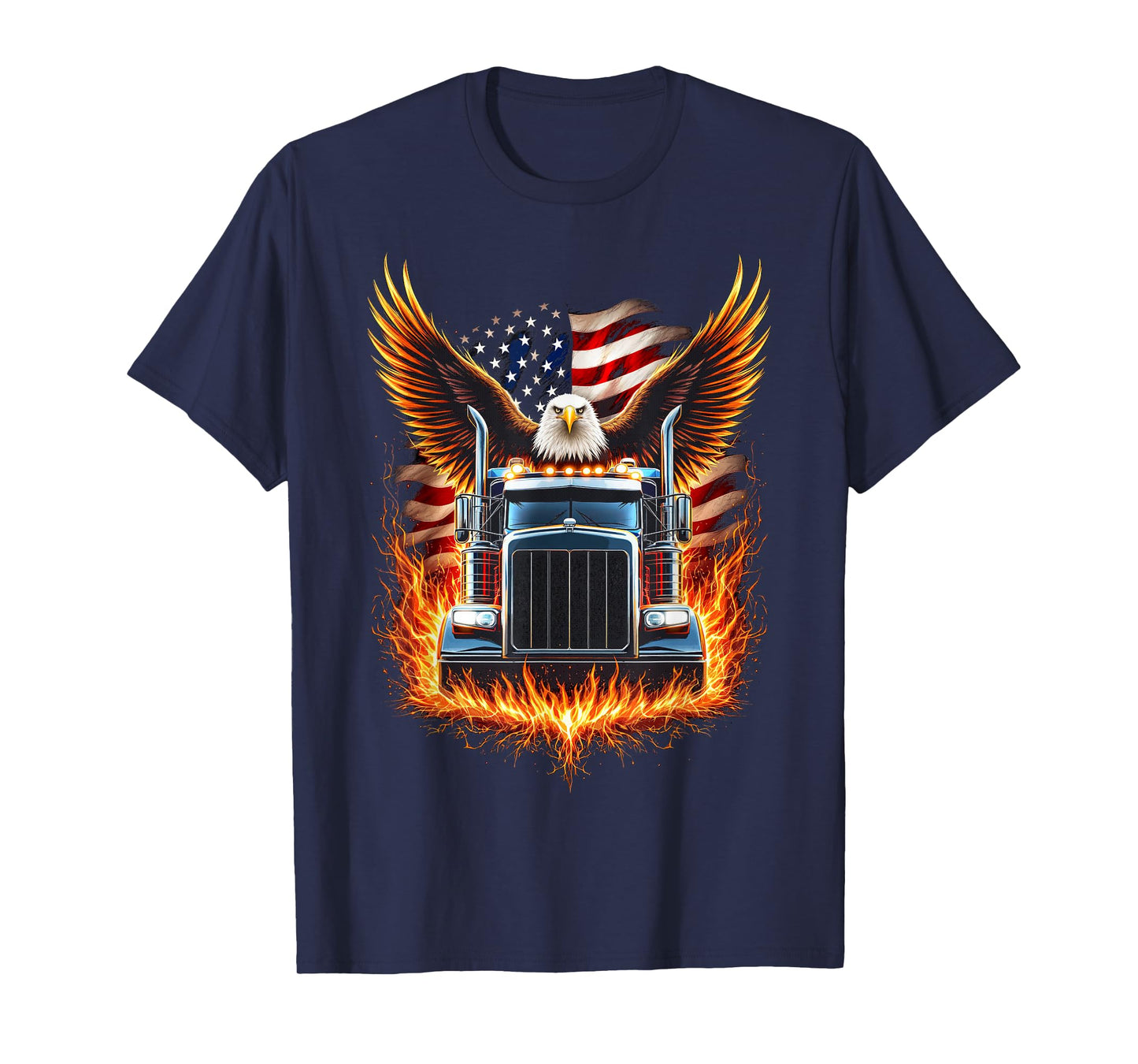Trucker Patriotic American Flag Semi Truck Driver Eagle T-Shirt