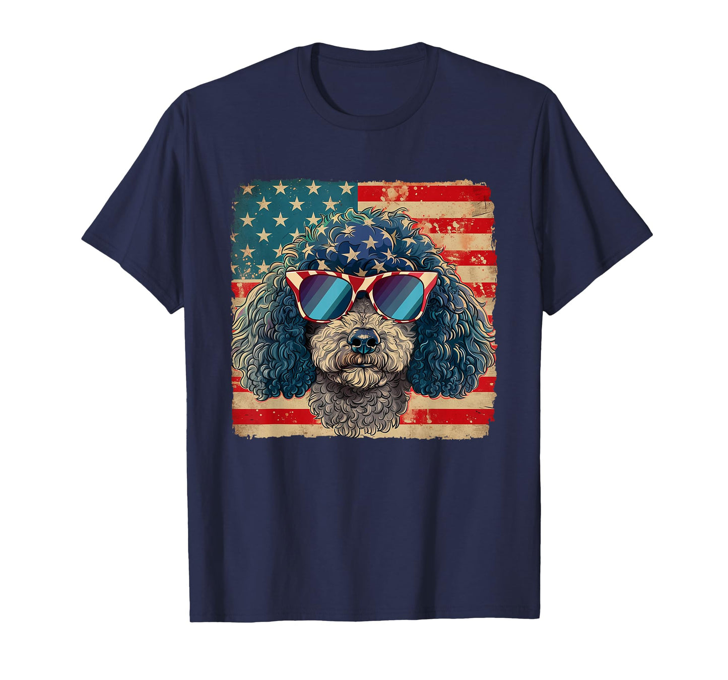 American Star Stripes Poodle Dog Shirt 4th of July Men Women T-Shirt