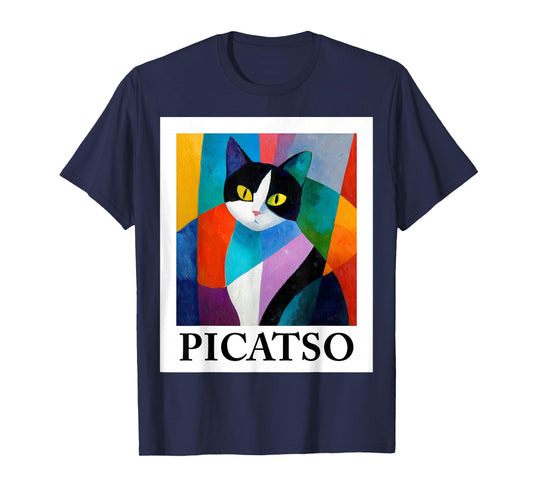 Colorful Cubist Cat Art Design – Funny Abstract Picatso T-Shirt