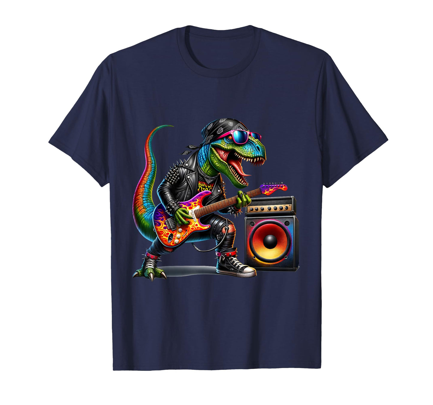 Funny Punk Dinosaur, Rock'n Roll Goth Dino, Guitar Band T-Shirt