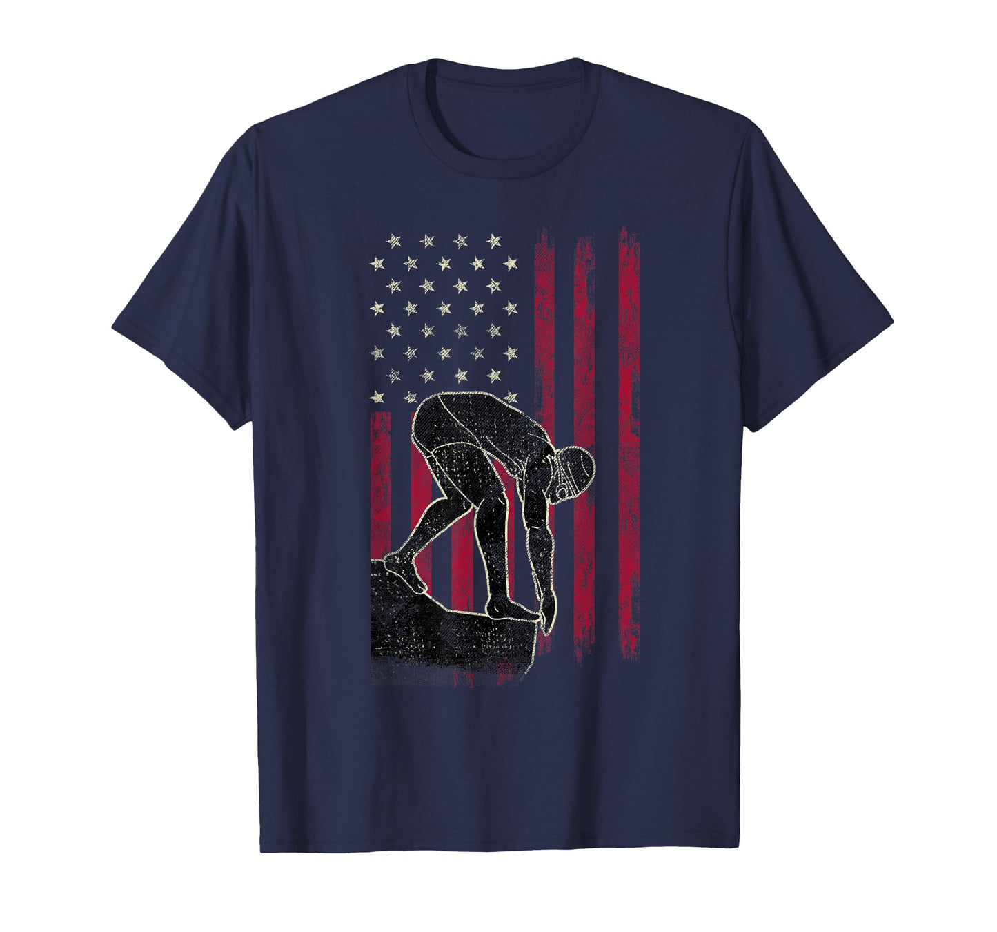 Swimming Vintage American Flag 4th Of July Tee Gift T-Shirt