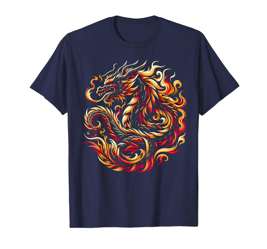 Chinese Dragon Zodiac Tribal Flames Fire Year Of The Dragon T-Shirt