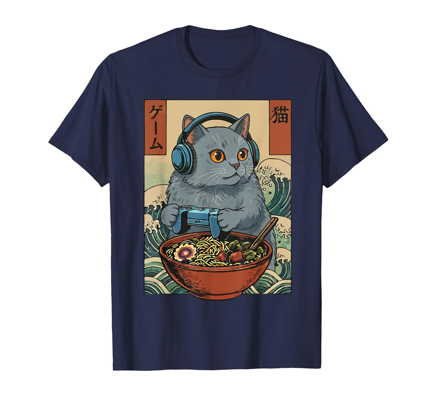 Cute Kawaii Gamer Cat Funny Ramen Retro Japanese Cat Gaming T-Shirt