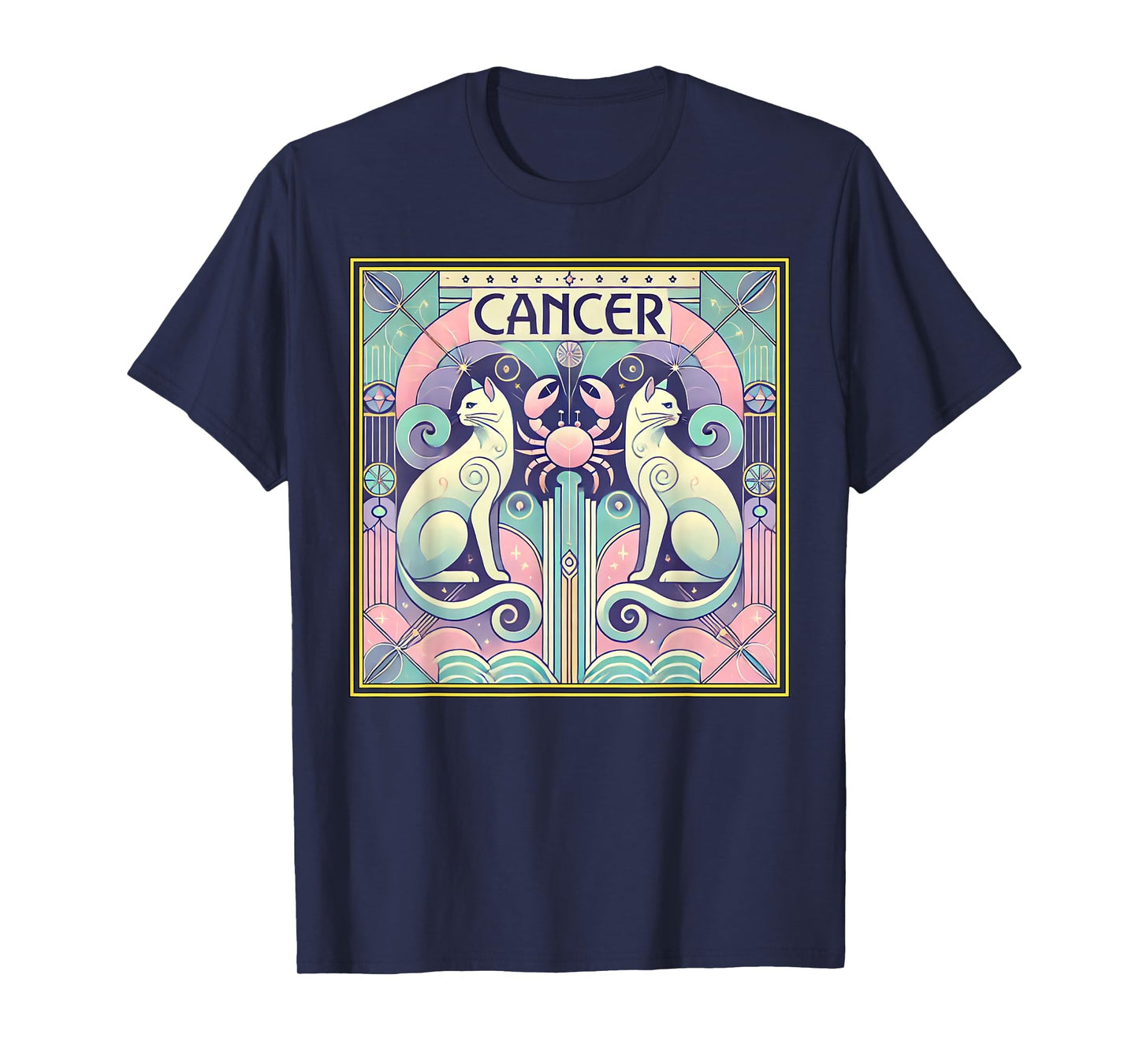 Cancer Cats Zodiac Astrology in Art Deco T-Shirt
