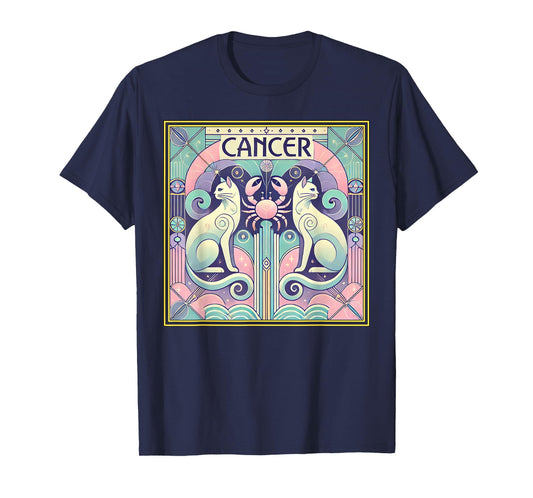 Cancer Cats Zodiac Astrology in Art Deco T-Shirt
