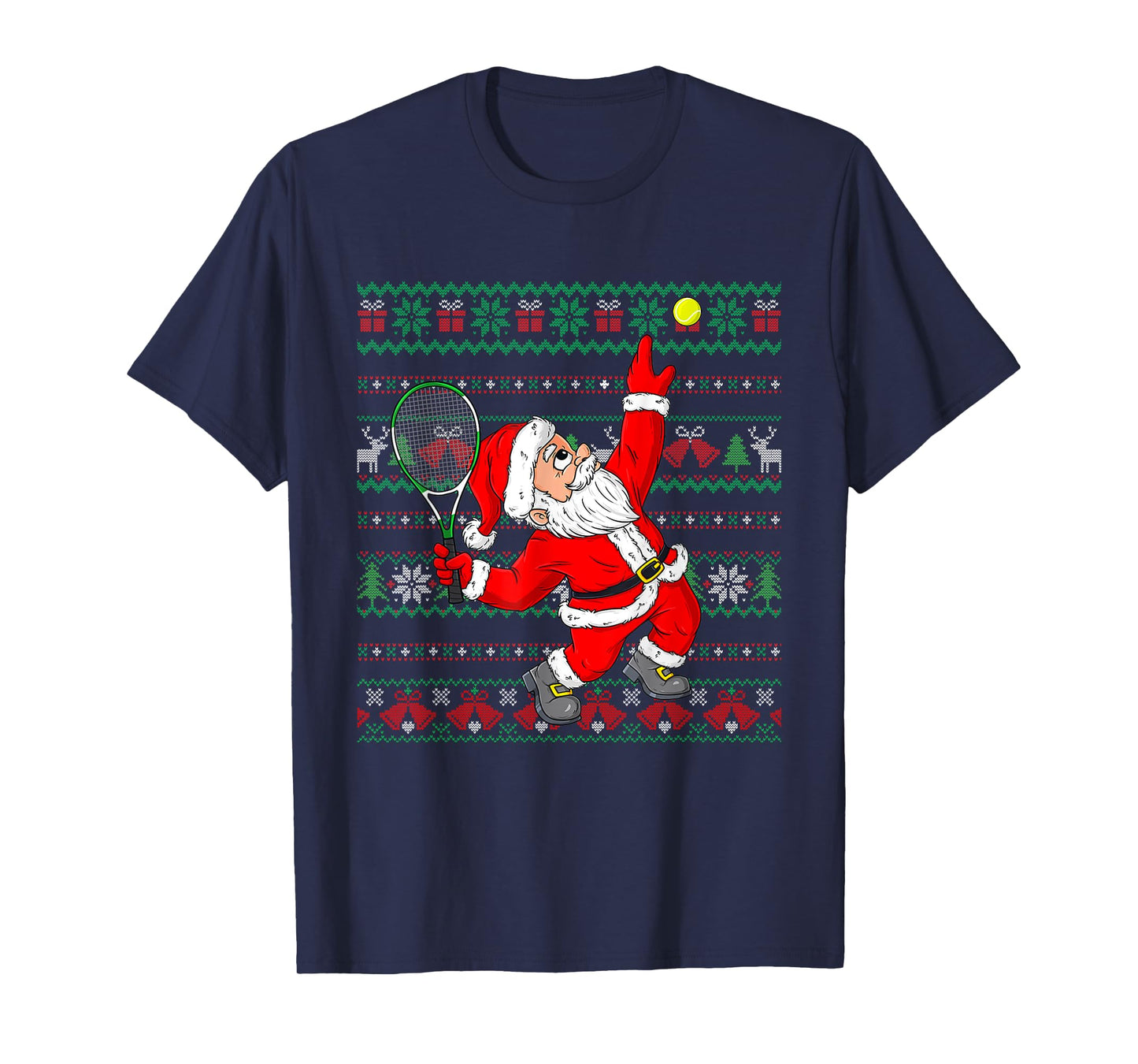 Christmas Santa Claus Tennis Funny Sport Lover Ugly Xmas T-Shirt