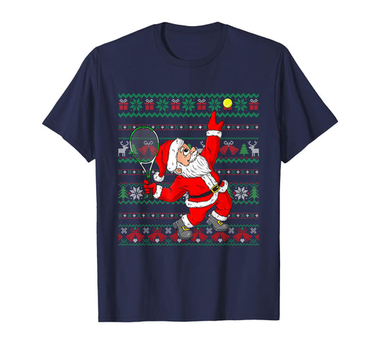 Christmas Santa Claus Tennis Funny Sport Lover Ugly Xmas T-Shirt