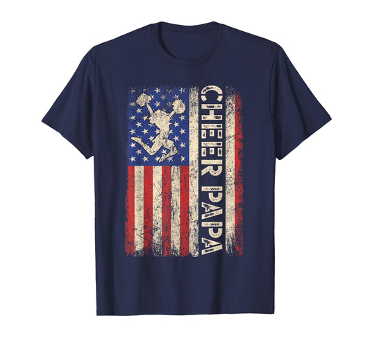 Cheer Papa Funny Cheer Dad Cheerleader Dad American US Flag T-Shirt