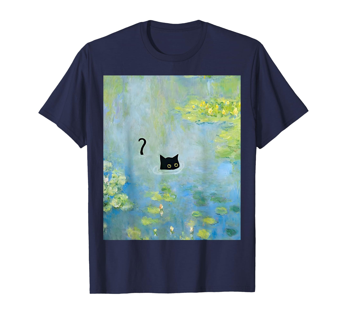 Black Cat Monets Summer Waterlily T-Shirt for Men Women Girls Kids