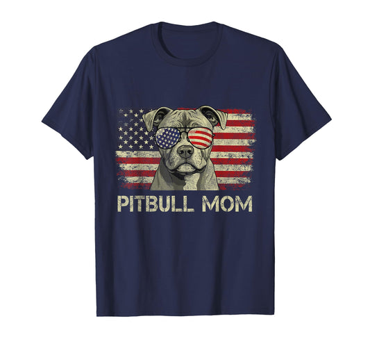 Pitbull Mom Dog Lovers American Flag 4th Of July T-Shirt