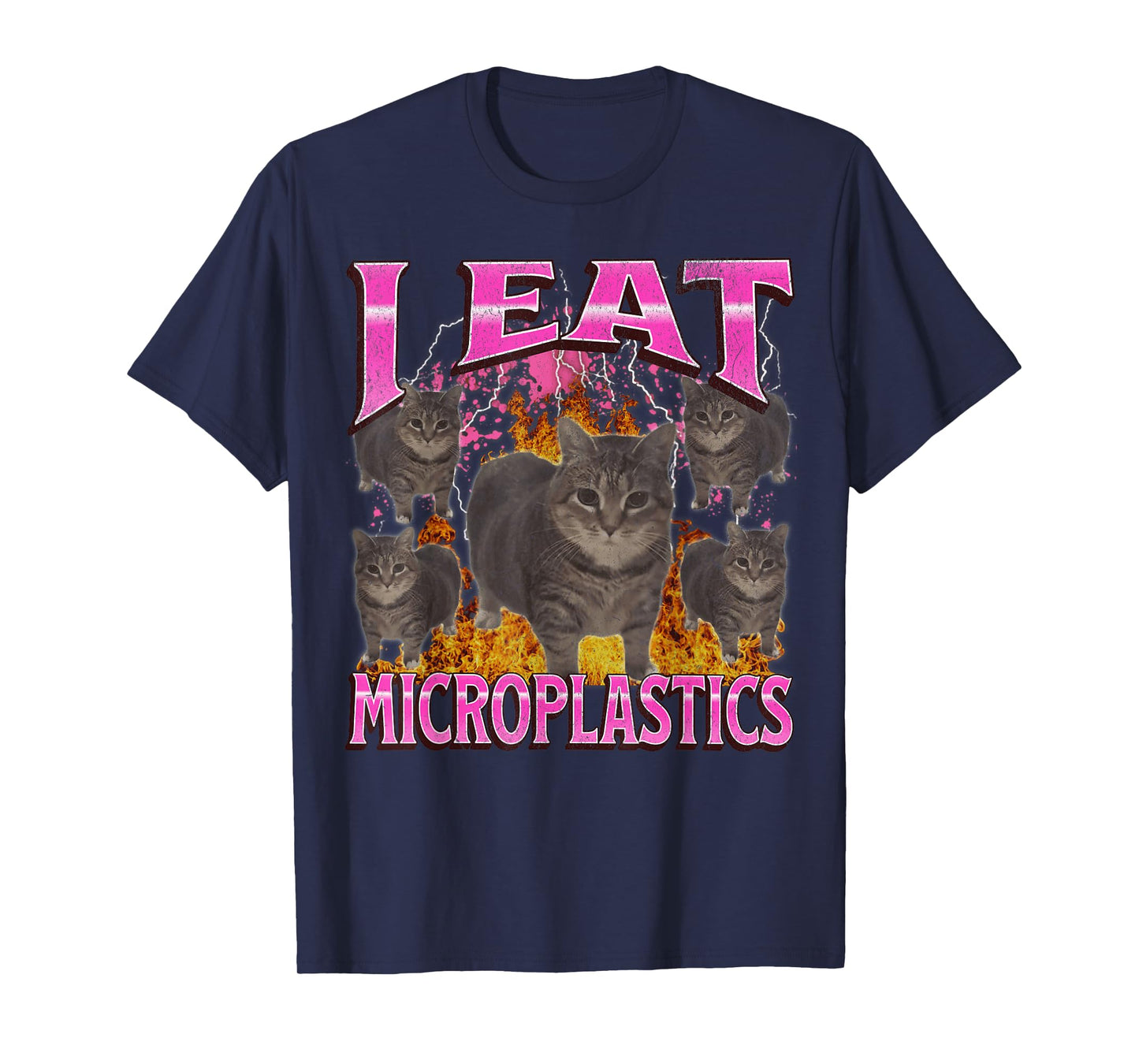 I Eat Microplastics Funny Cat Meme Bootleg Graphic Men Women T-Shirt