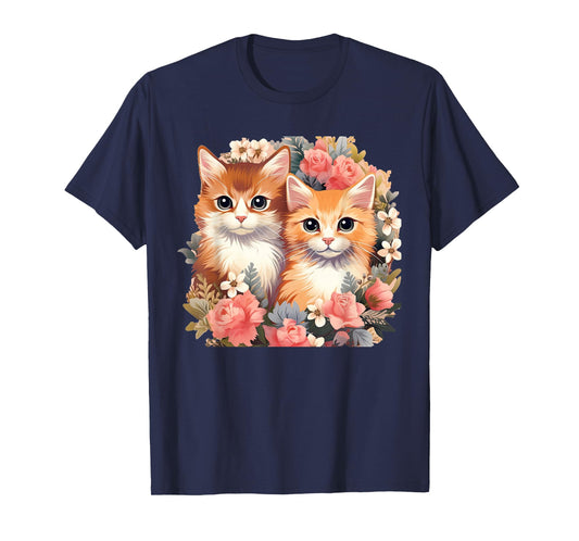 Cute Cottagecore Cats Flowers Garden Cat Lover T-Shirt
