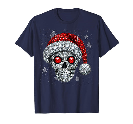 Sugar Skull with Santa Hat Tee Christmas Pajama Xmas T-Shirt