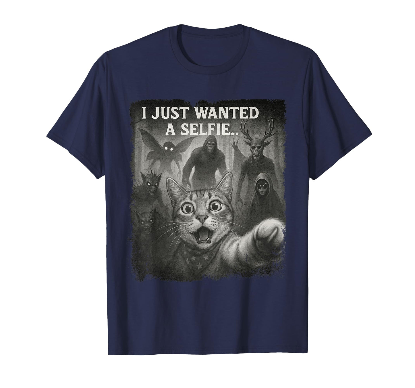 Funny Cat Selfie Alien Bigfoot Cryptid For Men Women Kids T-Shirt