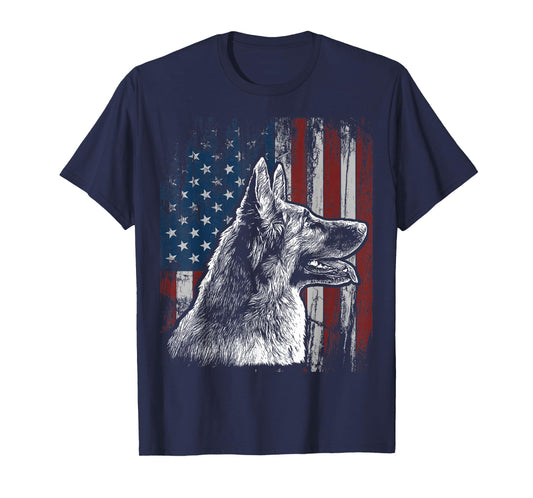 Patriotic German Shepherd American Flag Dog Gift Men Women T-Shirt